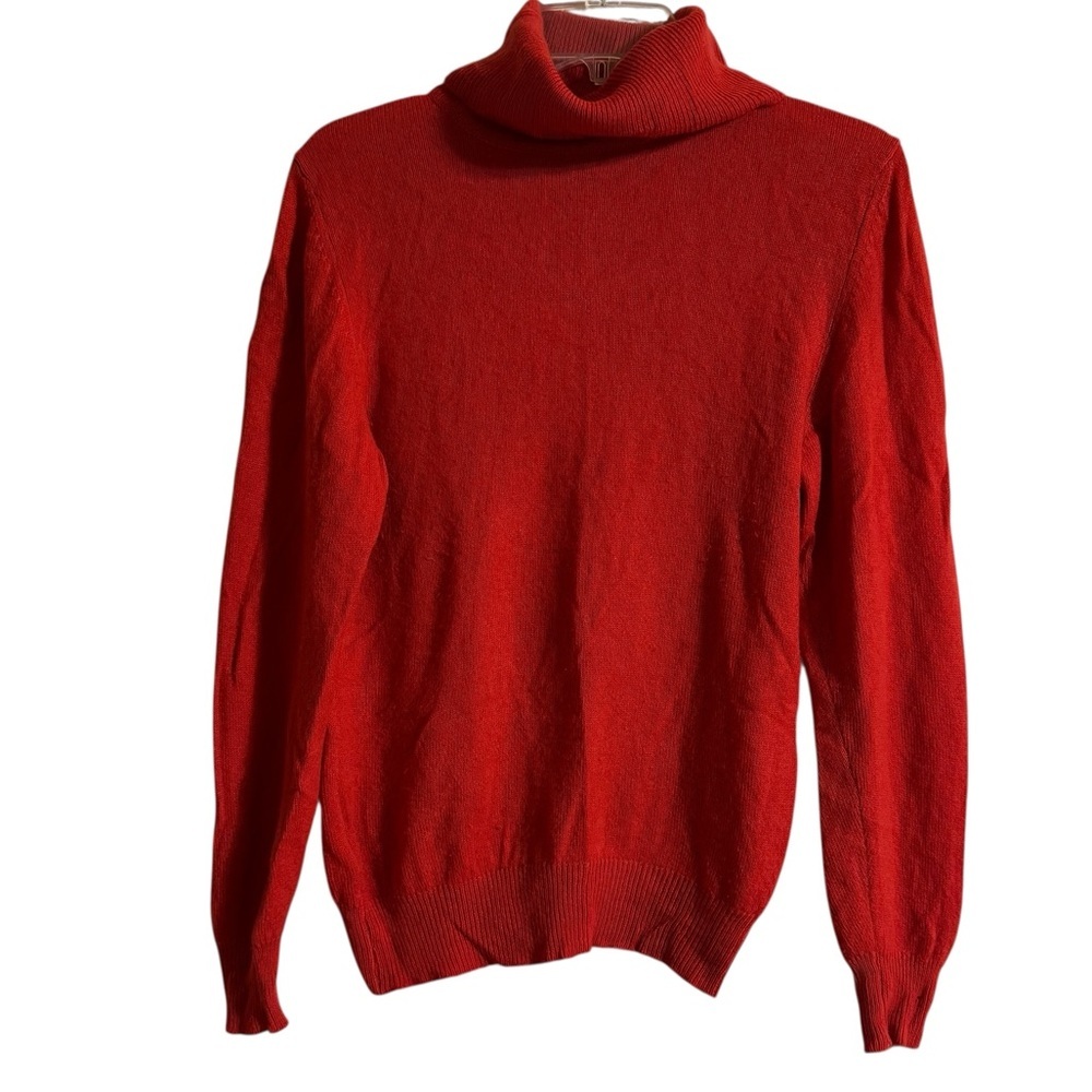 I Magnin Design Studio Red 100% Cashmere Turtleneck Sweater Knit Italy S/M